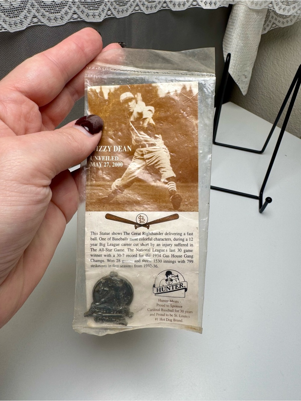Dizzy Dean 1930’s Replica Silver Baseball Player Pin with Cardinals Emblem